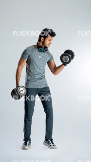 Active, Dumbbells, Fitness, Young Guy With Grey T-shirt, Holding Weight Dumbbells, Weight, Young Guy