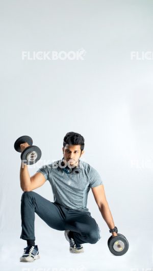 Active, Dumbbells, Fitness, Strong, Young Guy with Grey T-shirt, Holding Weight Dumbbells, Weight, Sitting on the Floor, Young Guy