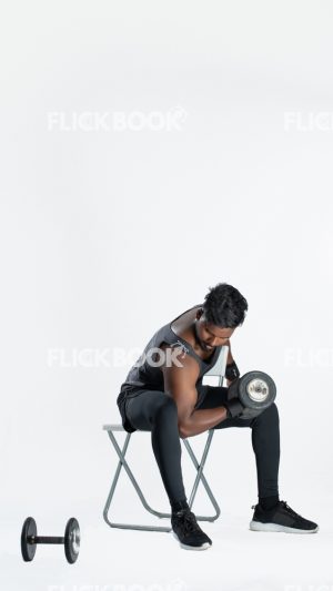 Muscular Man Exercising with Dumbbells While Sitting on Chair, Active, Weight Dumbbells, Fitness, Strong, Muscular Man, Holding Weight Dumbbells, Strong Guy