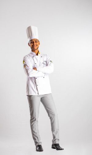 Occupations , chef , young guy , happy , smiling