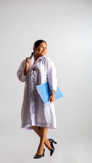 Occupations , doctor , lady , file , stethoscope , smiling , happy , standing