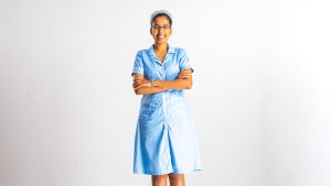Occupations , nurse , nurse outfit , costume , thumbs up , smiling , happy , folded hands 