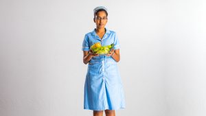 Occupations , nurse , nurse outfit , costume , serving , vegetable bowl  